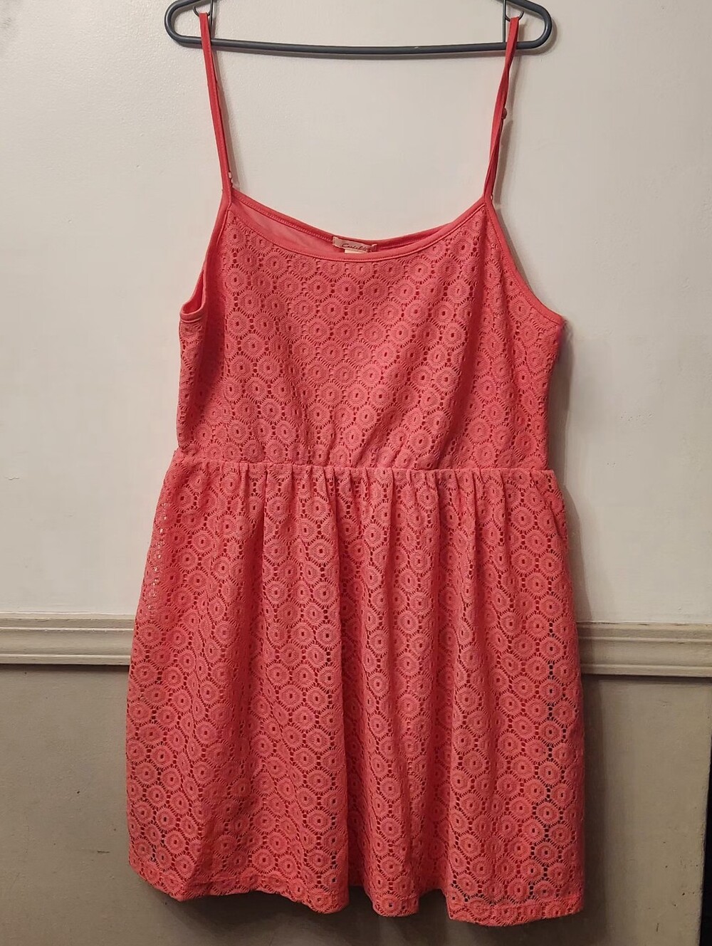 Candalite Spaghetti Strap Coral Pink Lace Mini Dress Size XL
